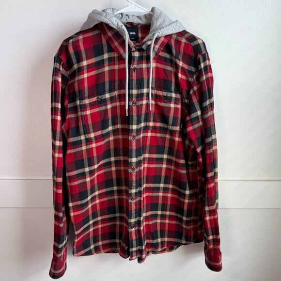 Vans Red Plaid Hooded Long Sleeve Button Up Flannel - Picture 2 of 7
